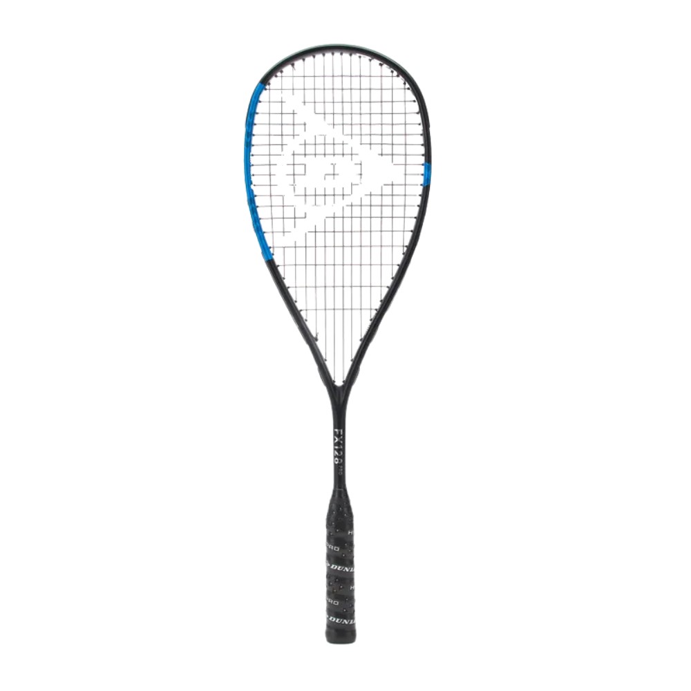 A Dunlop FX128 Pro squash racquet with a white background.