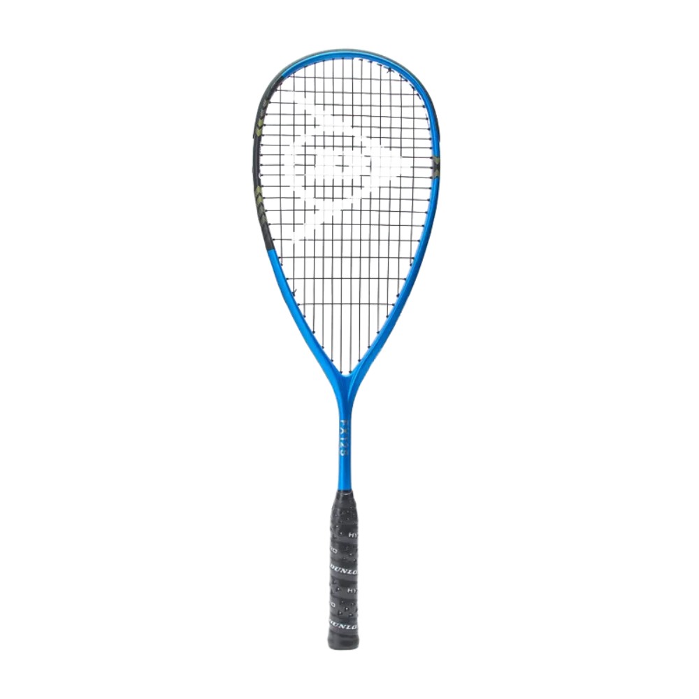 A Dunlop FX125 squash racquet with a white background.