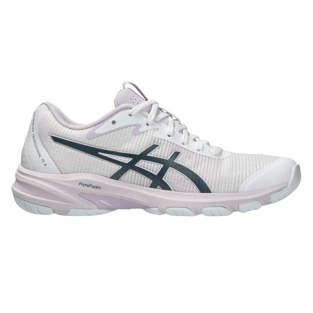 White / Raw Indigo coloured Asics Netburner Professional FF 4 Netball Shoes