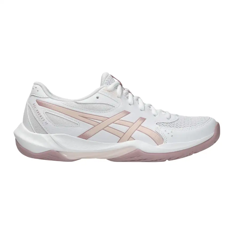 Asics Gel-Rocket 12 Women's Squash Shoes - White/Pearl Pink